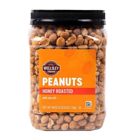 Wellsley Farms Honey Roasted Dry Roasted Peanuts, 40 oz. product packaging