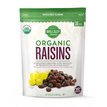 Wellsley Farms Organic Raisins, 2 lb. product packaging