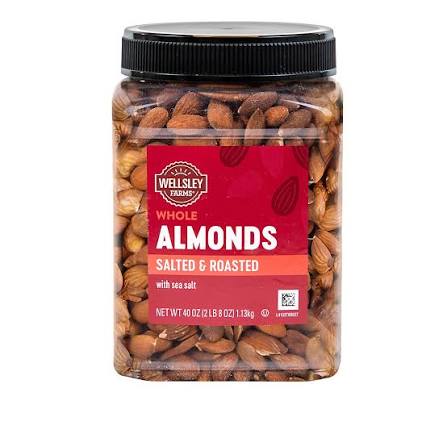 Wellsley Farms Oil Roasted & Sea Salted Almonds, 40 oz. product packaging
