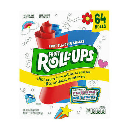 Fruit Roll-Ups Razzberry Fruit Flavored Snacks, 64 ct. product packaging
