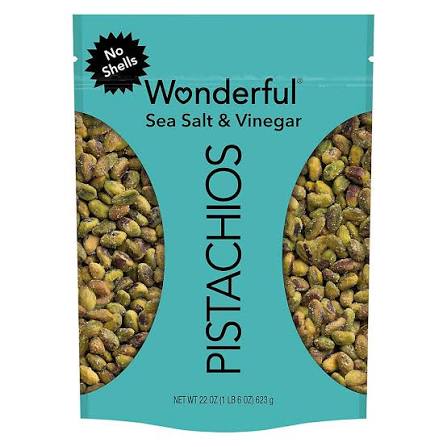 Wonderful No Shells Sea Salt & Vinegar Pistachios, 22 oz. product packaging