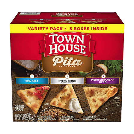 Town House Pita Oven Baked Crackers Variety Pack, 3 pk. product packaging