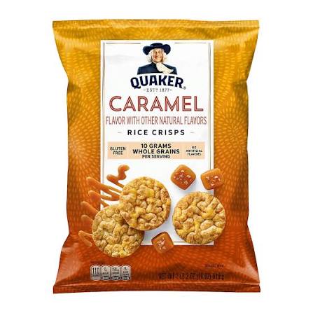 Quaker Caramel Rice Crisps Snacks, 18 oz. product packaging