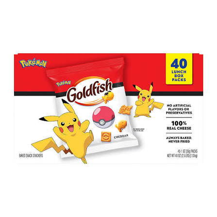 Goldfish Pokemon Cheddar Cheese Crackers, Snack Packs, 40 pk. product packaging