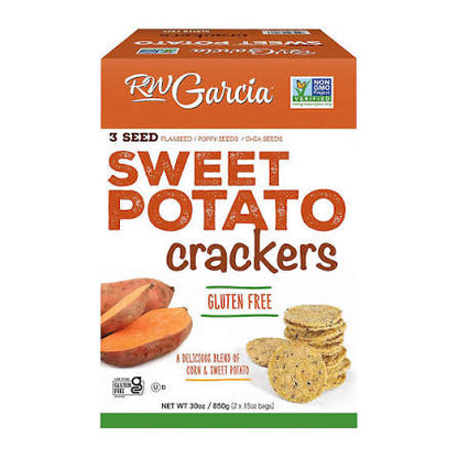 RW Garcia 3 Seed Sweet Potato Crackers, 30 oz. product packaging
