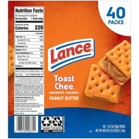 Lance ToastChee Peanut Butter Sandwich Crackers, Individually Wrapped Packs, 40 ct. – alternate product view 2