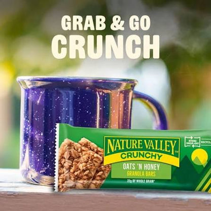 Nature Valley Oats 'n Honey granola bars: granola bar pack beside a mug outdoors