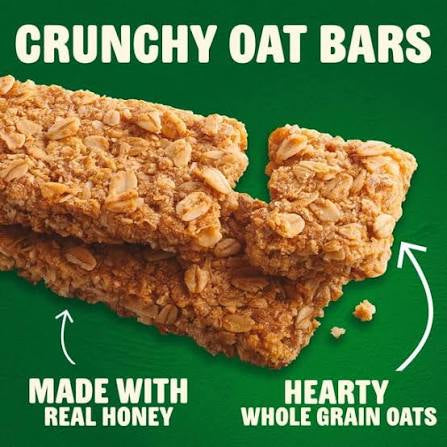 Nature Valley Oats 'n Honey granola bars: close-up of two crunchy oat and honey granola bars