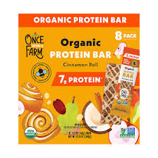 8-pack box of Once Upon a Farm cinnamon roll organic protein bars