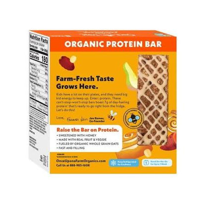 Once Upon a Farm cinnamon roll protein bars: back panel of the protein bar carton