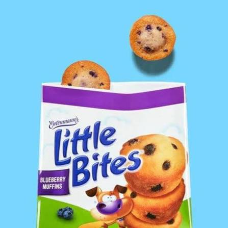 Little Bites blueberry mini muffins: blueberry muffin pouches with muffins and blueberries
