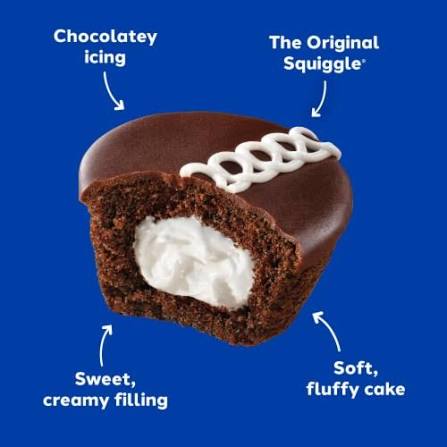 Hostess chocolate cupcakes: cut cupcake showing cream filling and chocolate icing