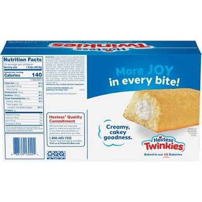 Hostess Twinkies: back of Twinkies box with nutrition and product details