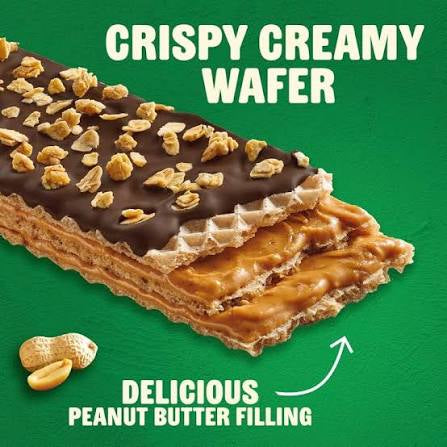 Nature Valley peanut butter chocolate wafer bars: wafer bar showing layers and peanut butter filling