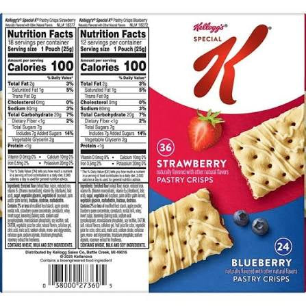 Special K pastry crisps variety pack: back of variety box with nutrition panels