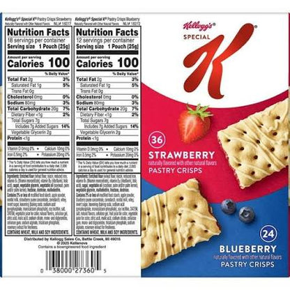 Special K pastry crisps variety pack: back of variety box with nutrition panels
