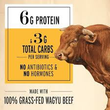 EPIC Wagyu beef snack strips: wagyu beef strip beside protein callout