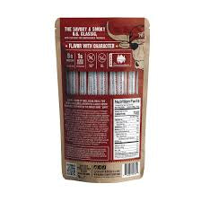 Righteous Felon O.G. Hickory beef sticks: back of pouch with ingredients and nutrition information