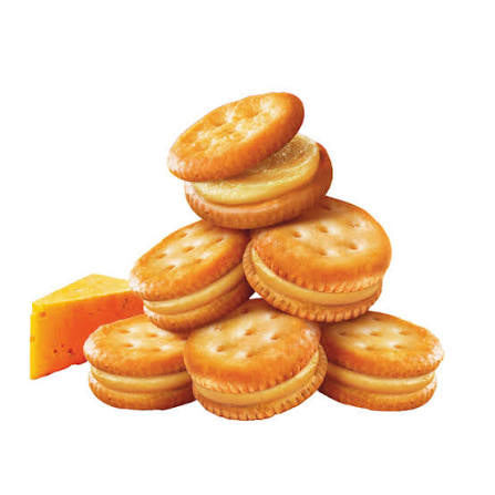 Ritz Bits cheese sandwich crackers: close-up of stacked cheese sandwich crackers