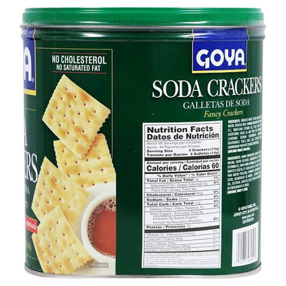 Goya soda crackers: side and back of soda cracker tin with nutrition panel