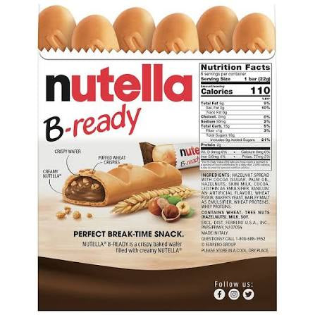 Nutella B-ready wafer bars: side of carton with nutrition panel