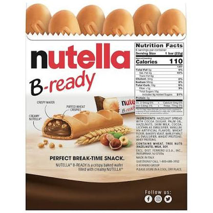 Nutella B-ready wafer bars: side of carton with nutrition panel