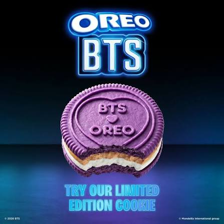 Purple BTS Oreo cookie on dark background