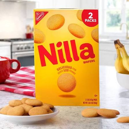 Nilla box on table beside vanilla wafers