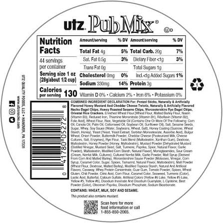 Utz Pub Mix Barrel, 44 oz.
