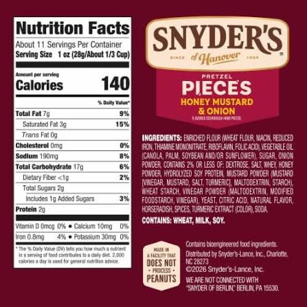 Snyder's of Hanover Honey Mustard & Onion Flavored Pretzel Pieces, 22 oz.