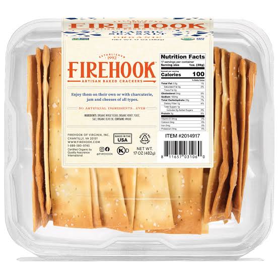Firehook Organic Classic Sea Salt Artisan Baked Crackers, 8 oz.