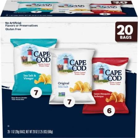 Cape Cod Kettle Cooked Potato Chips Variety Pack, 20 ct.