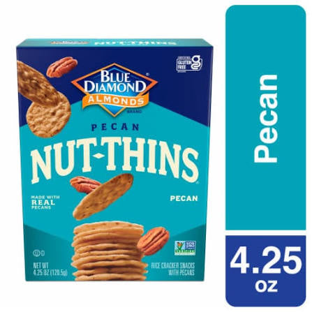 Blue Diamond Nut Thins Pecan Rice Cracker Snacks with Pecans, 4.25 oz.