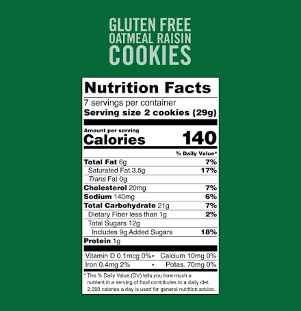 Tate's Bake Shop Gluten Free Oatmeal Raisin Cookies, 7 oz.