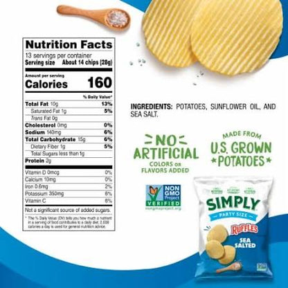 Ruffles Simply Sea Salted Potato Chips Party Size, 13 oz.