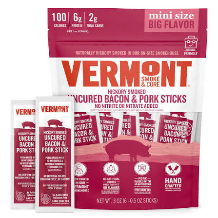 Vermont Smoke & Cure Hickory Smoked Uncured Bacon Mini Pork Sticks, 3 oz.