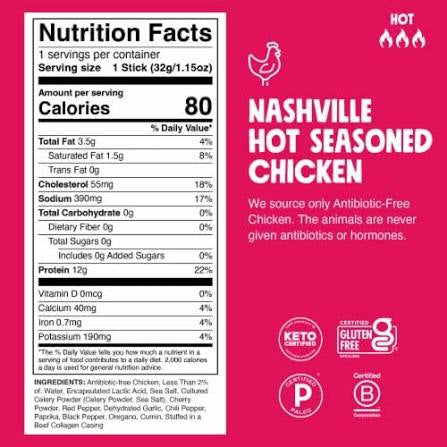 Chomps Antibiotic Free Nashville Hot Chicken Meat Stick, 1.15 oz.