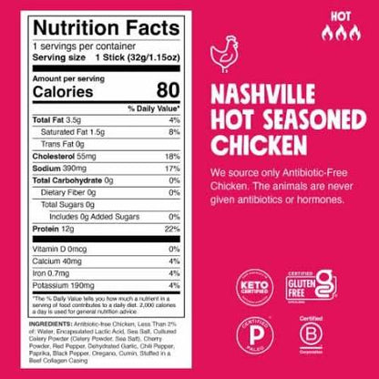 Chomps Antibiotic Free Nashville Hot Chicken Meat Stick, 1.15 oz.