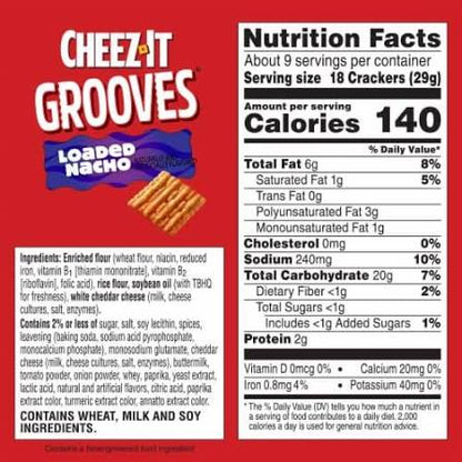 Cheez-It Grooves Loaded Nacho Crunchy Snack Crackers, 9 oz.