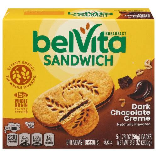 belVita Dark Chocolate Creme Sandwich Breakfast Biscuits, 8.8 oz.