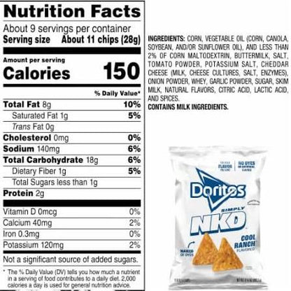 Doritos Simply NKD Cool Ranch Flavored Tortilla Chips, 9.25 oz.
