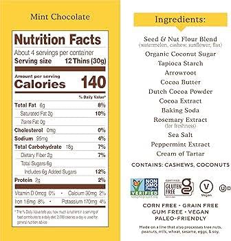 Simple Mills Sweet Thins Seed & Nut Flour Mint Chocolate, 4.25 oz.