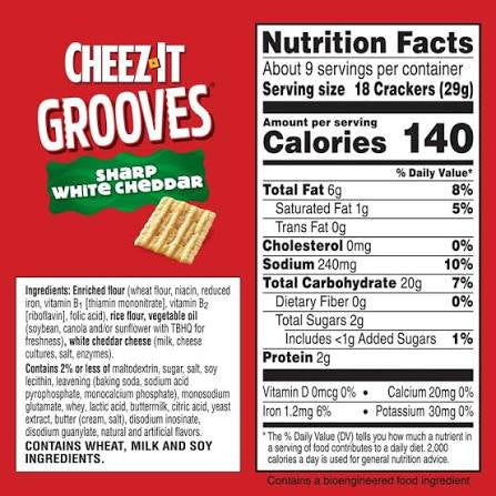 Cheez-It Grooves Sharp White Cheddar Crackers, 9 oz.
