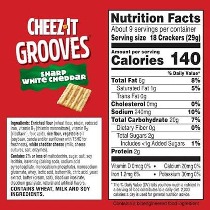 Cheez-It Grooves Sharp White Cheddar Crackers, 9 oz.