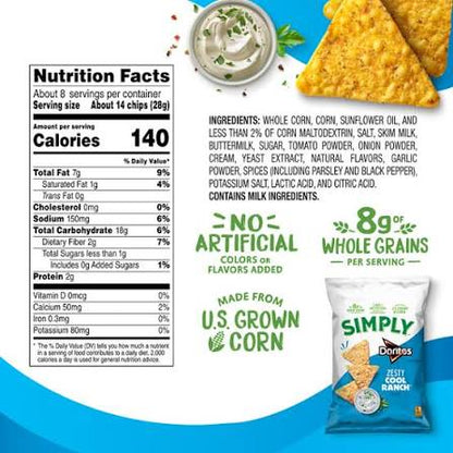Doritos Simply Zesty Cool Ranch Flavored Tortilla Chips, 5.5 oz.