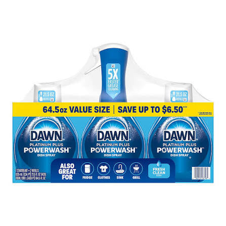 Dawn Platinum Plus Powerwash Fresh Dish Spray, 3 pk. (1 Starter Kit + 2 Refills), 64.5 fl. oz. Total