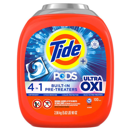 Tide Pods with Ultra Oxi Laundry Detergent, 100-count/90 oz.