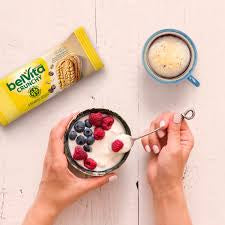 belVita Vanilla Mocha biscuits served with yogurt, berries and coffee.