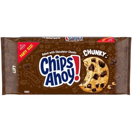 Chips Ahoy! Chunky Cookies Party Size, 24.75 oz., brown package.