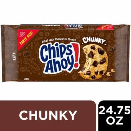 Chips Ahoy! Chunky Cookies package with 24.75 oz. party size label.